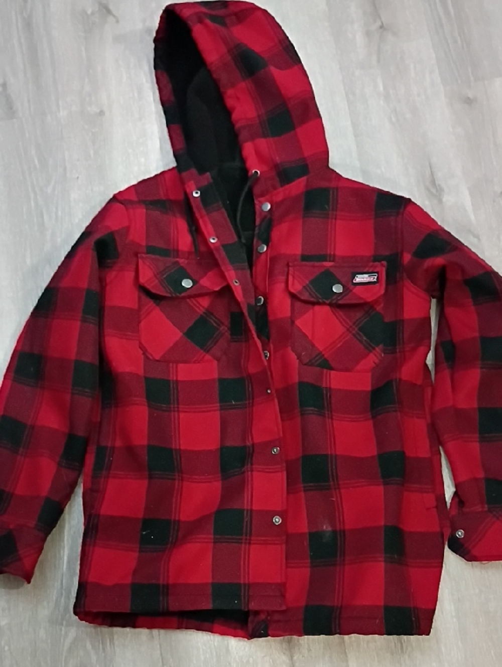 Dickies Red and Black Plaid Hooded Work Shirt Jacket